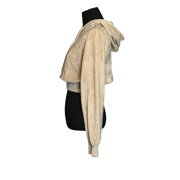 Roma Concept beige velvet long sleeves crop hoodie sweater size Small - Picture 7 of 15